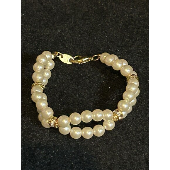 Vintage Avon Faux Pearl Bracelet With Gold Tone Beads Signed J64 - Picture 1 of 9
